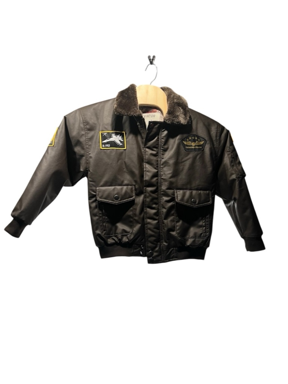 Kids XL‎ Aviator Flight Jacket Faux Leather Bomber Military Style